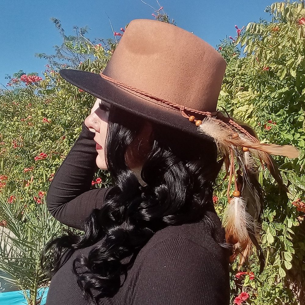 Ombre Brown Black Fedora with Feather Hat Band
